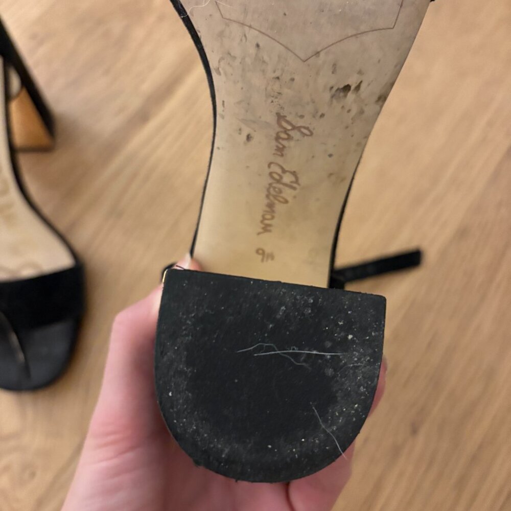 Sam Edelman Synthia Suede Leather Sandal Heels Black Size 9.5 - Picture 3 of 5